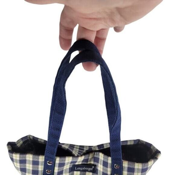 Longaberger Homestead 100% Cotton Small Blue Plaid Tote Bag Lined - Picture 3 of 9